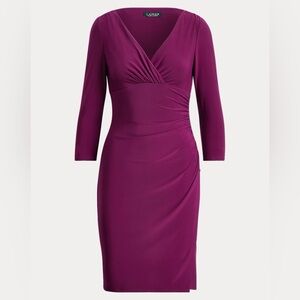 Lauren Ralph Lauren Ruched Jersey Surplixe Dress Size 10